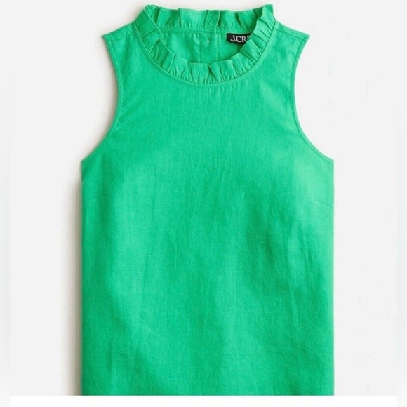 J. Crew Green Linen Ruffle Neck Tank Top sz S - Picture 1 of 10